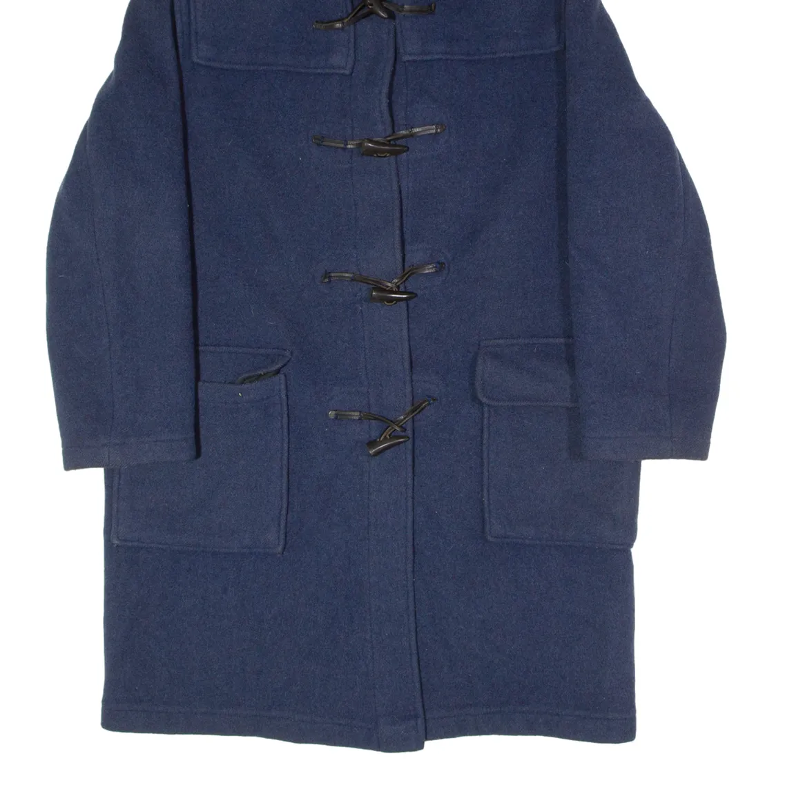 GLOVERALL Womens Duffle Coat Blue Wool Hooded UK 16