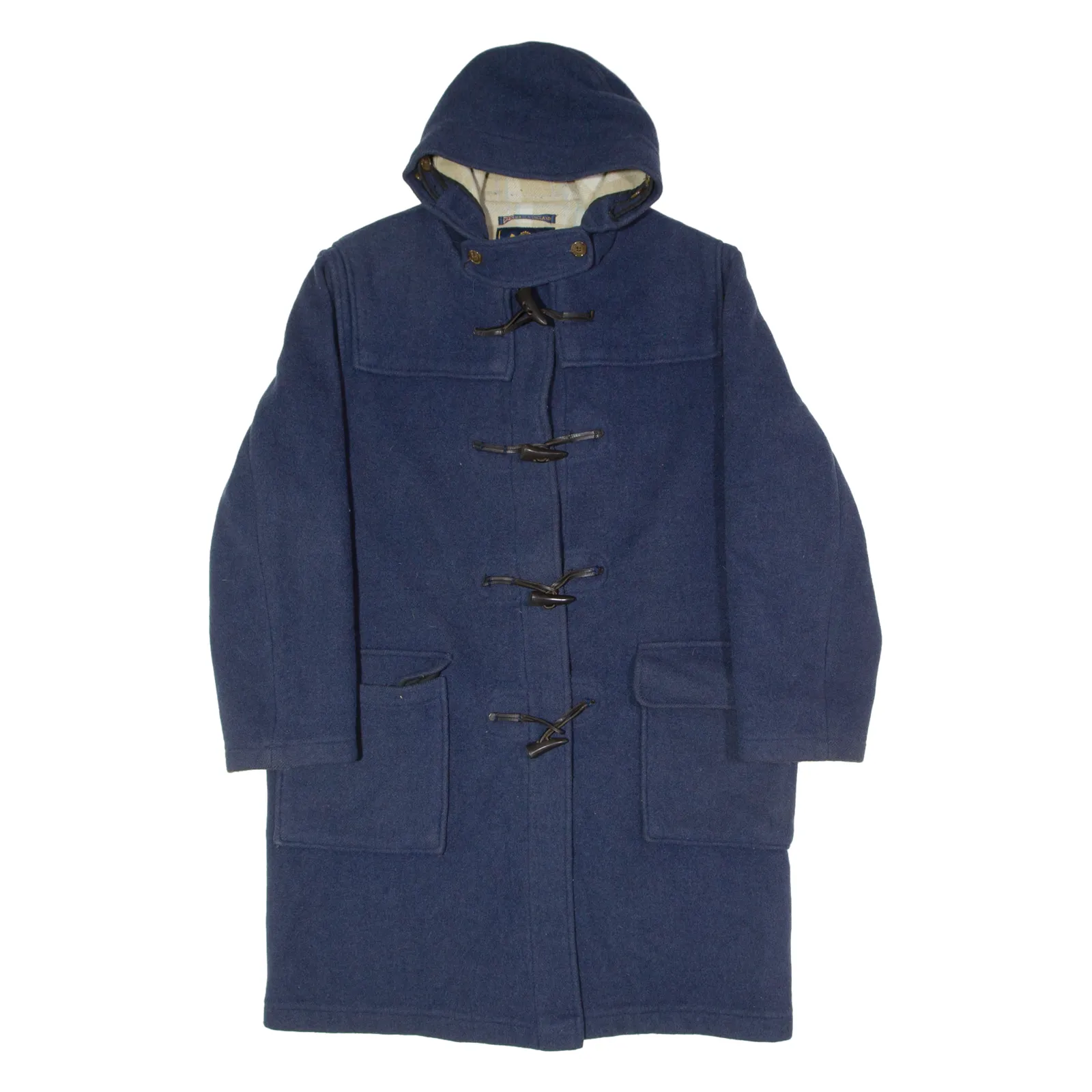 GLOVERALL Womens Duffle Coat Blue Wool Hooded UK 16